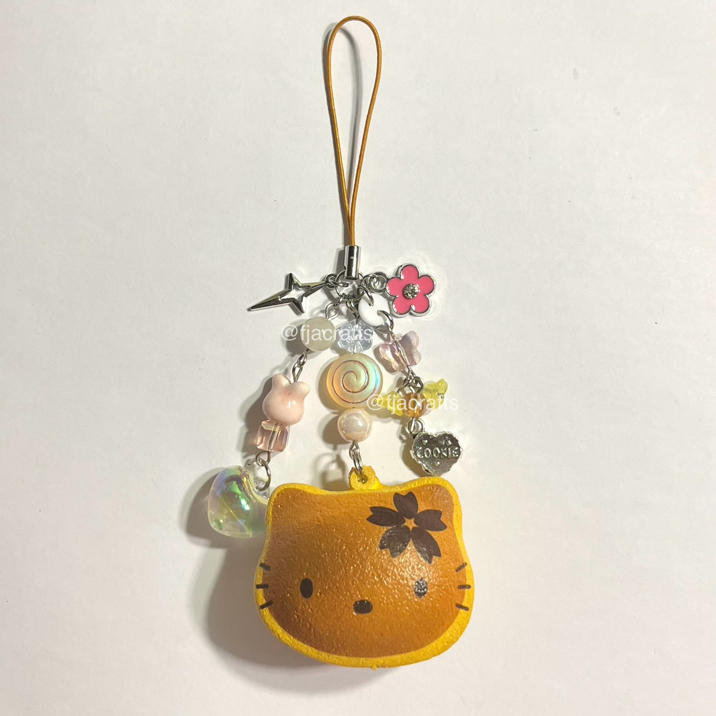 Kitty Pancake Cute Kawaii Beaded Clutter Squishy Keychain Bag Clip | pink yellow hello sweets FJA Crafts