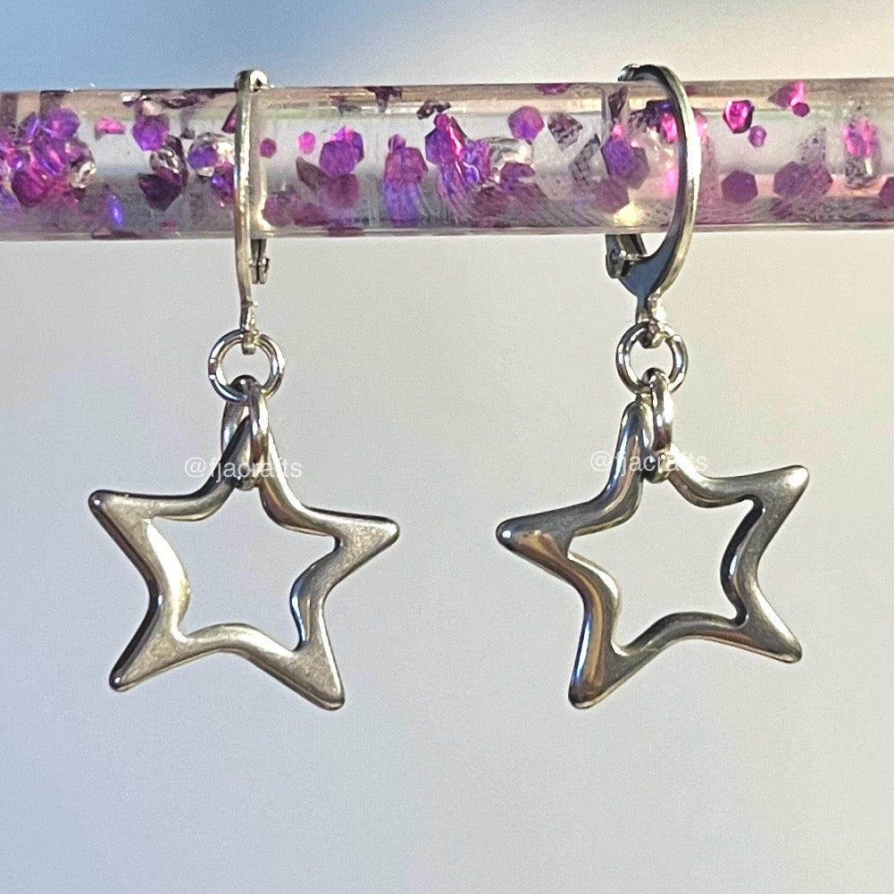 (Copy) Puffy Huggies Dangle Earrings | silver star heart hoops FJA Crafts