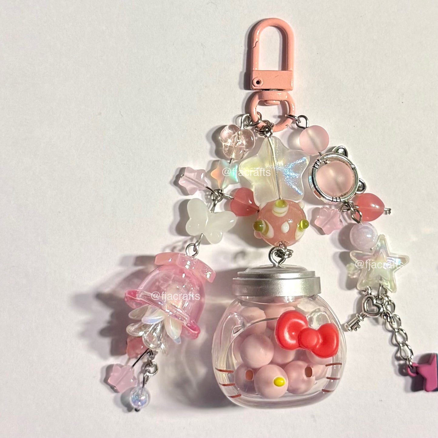 Kitty + Hangy Matching Set Yummy Sweets Cute Kawaii Beaded Keychain Bag Clip | hello, pink, blue, fish, jelly FJA Crafts