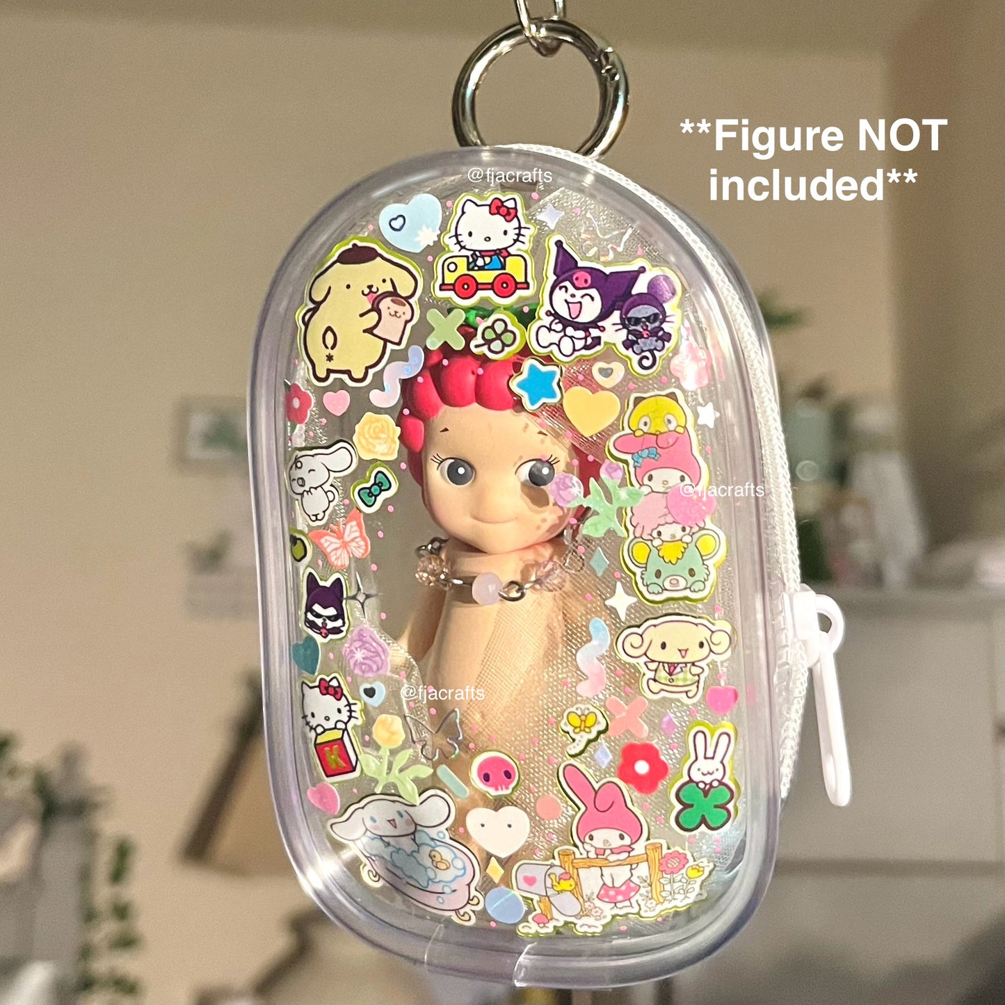 Angel Clear Case Kawaii Deco Sticker Keychain Bag Clip | Friends version, black, pink | figure not included FJA Crafts