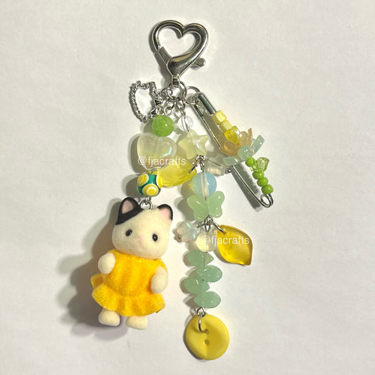Silvan Family Cute Kawaii Beaded Clutter Keychain Bag Clip | yellow green white FJA Crafts
