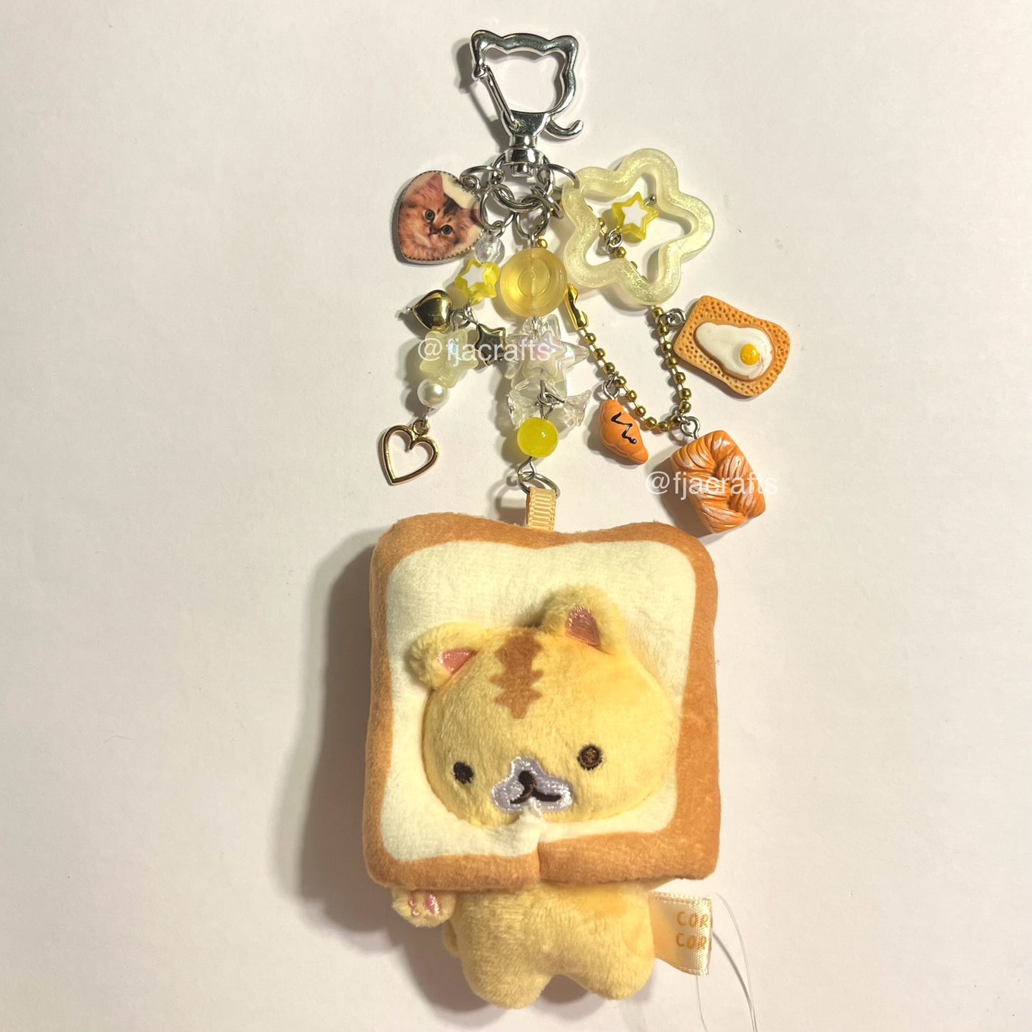 Coro San Plushie Beaded Keychain Bag Clip | nya yellow brown cat bread FJA Crafts