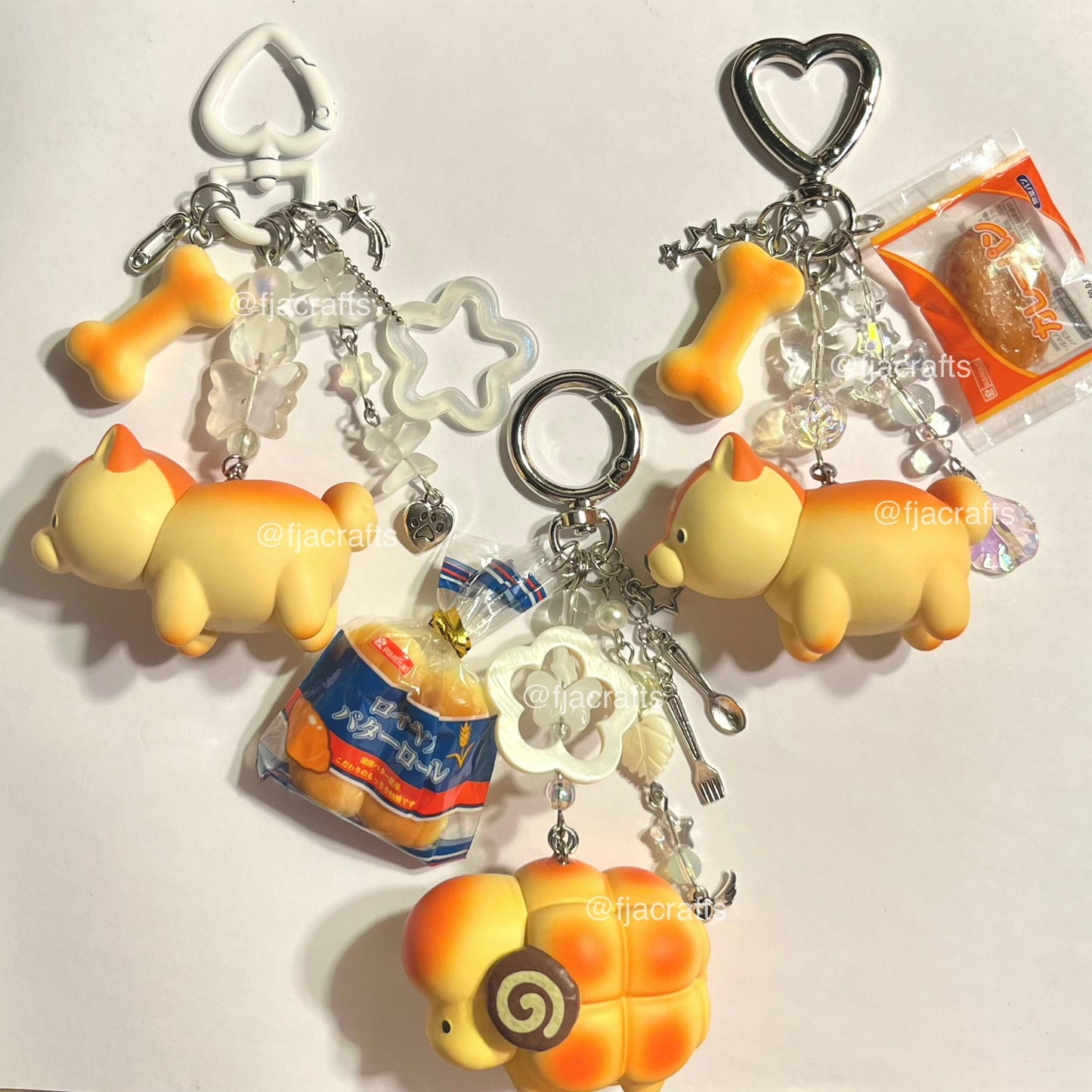 Sonny Bakery Charms Kawaii Beaded Keychain Bag Clip | animal dog sheep bread squishy brown yellow white FJA Crafts