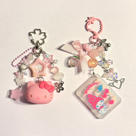 Melo and Kitty Yummy Sweets Cute Kawaii Beaded Keychain Bag Clip | pink, candy, stars, bow FJA Crafts