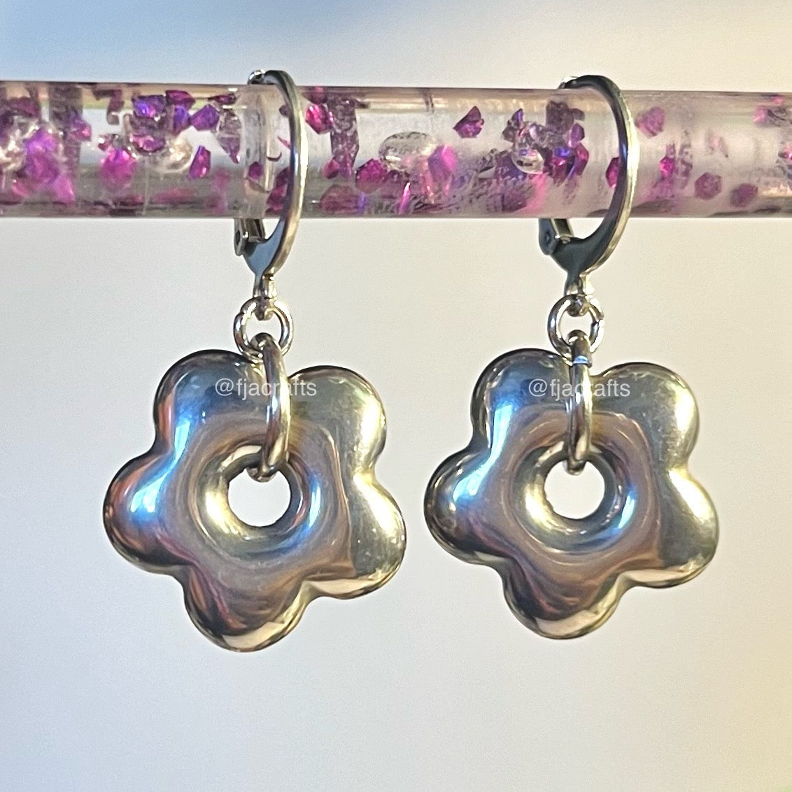 (Copy) Puffy Huggies Dangle Earrings | silver star heart hoops FJA Crafts