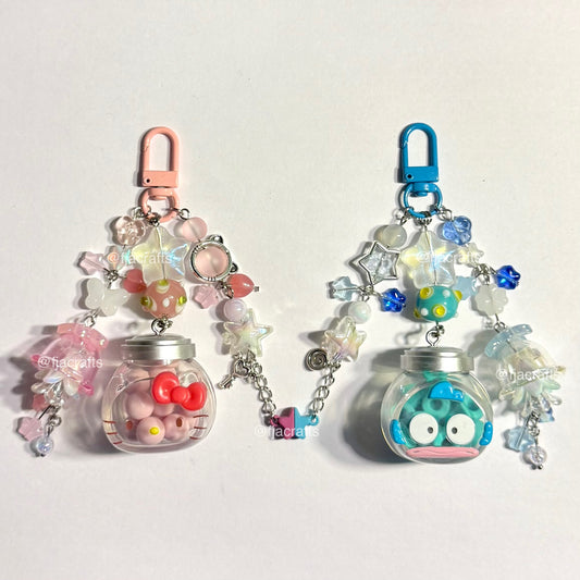 Kitty + Hangy Matching Set Yummy Sweets Cute Kawaii Beaded Keychain Bag Clip | hello, pink, blue, fish, jelly FJA Crafts