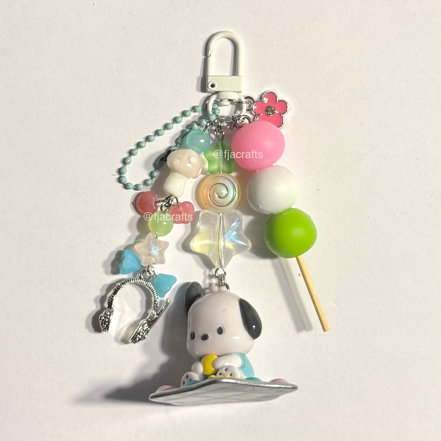 Pocha and T. Sam Yummy Sweets Cute Kawaii Beaded Keychain Bag Clip | blue, pink, dango, candy FJA Crafts