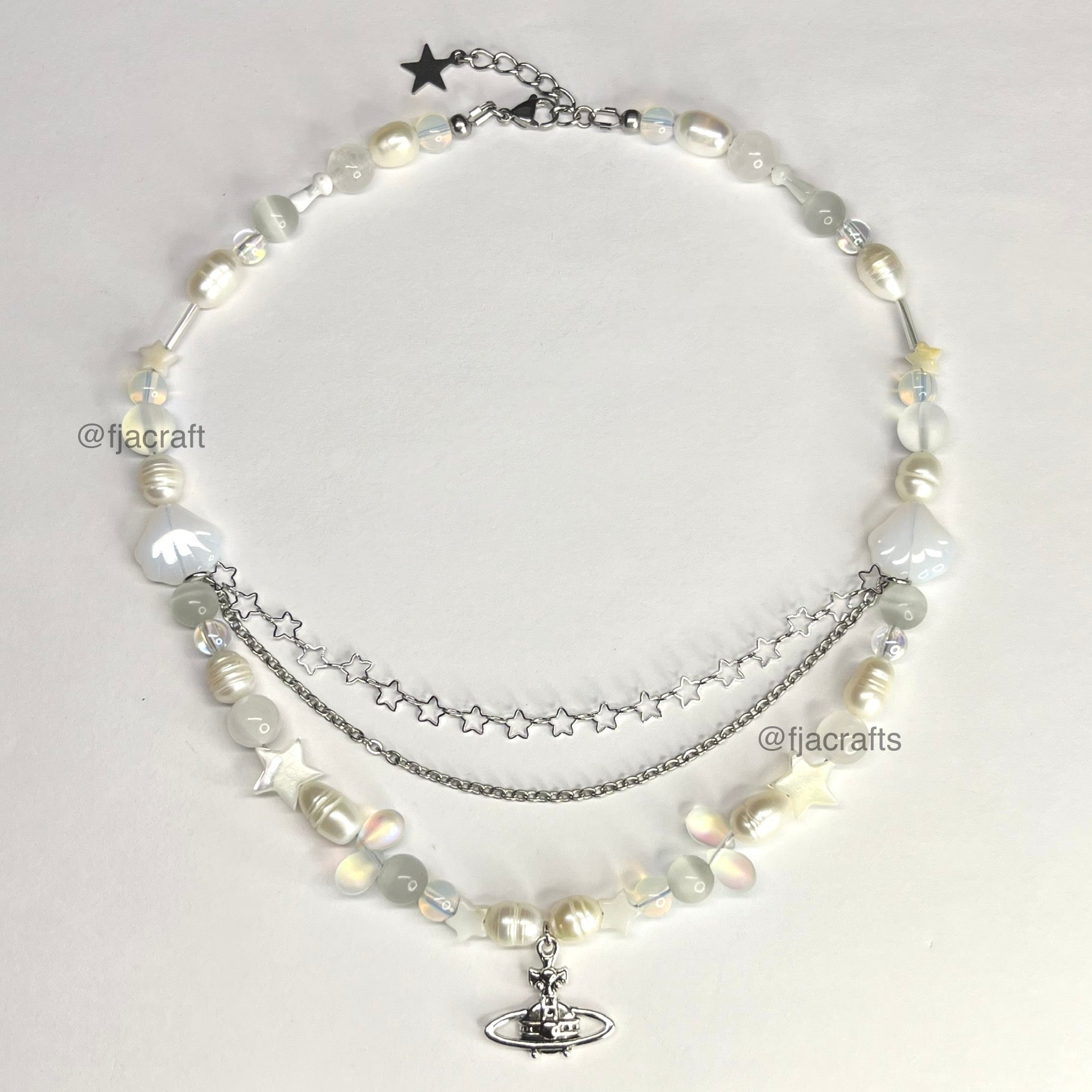 West Star Pearl Necklace | stars, chains | freshwater iridescent pearlescent white gray FJA Crafts