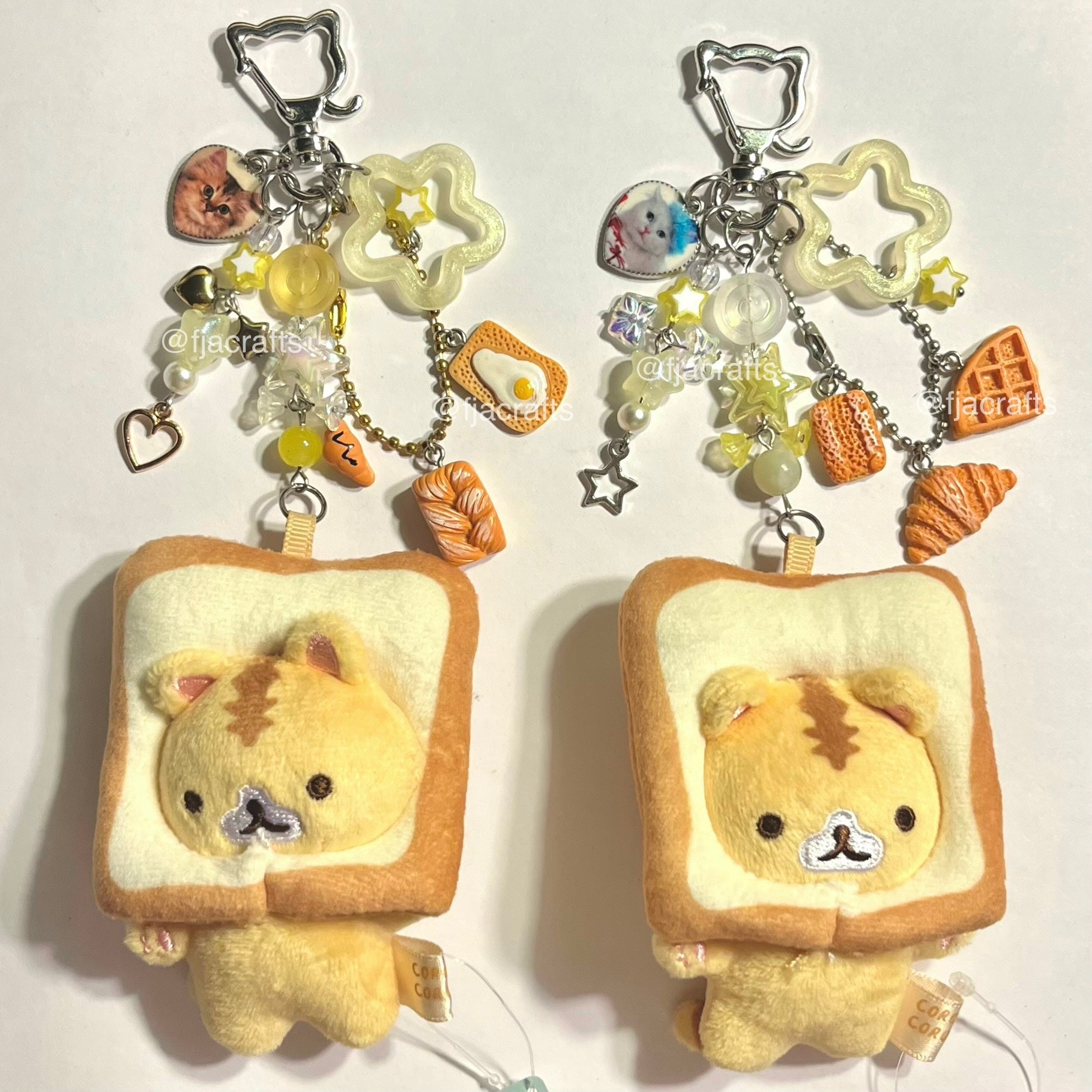 Coro San Plushie Beaded Keychain Bag Clip | nya yellow brown cat bread FJA Crafts