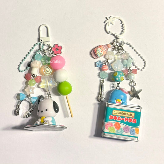 Pocha and T. Sam Yummy Sweets Cute Kawaii Beaded Keychain Bag Clip | blue, pink, dango, candy FJA Crafts