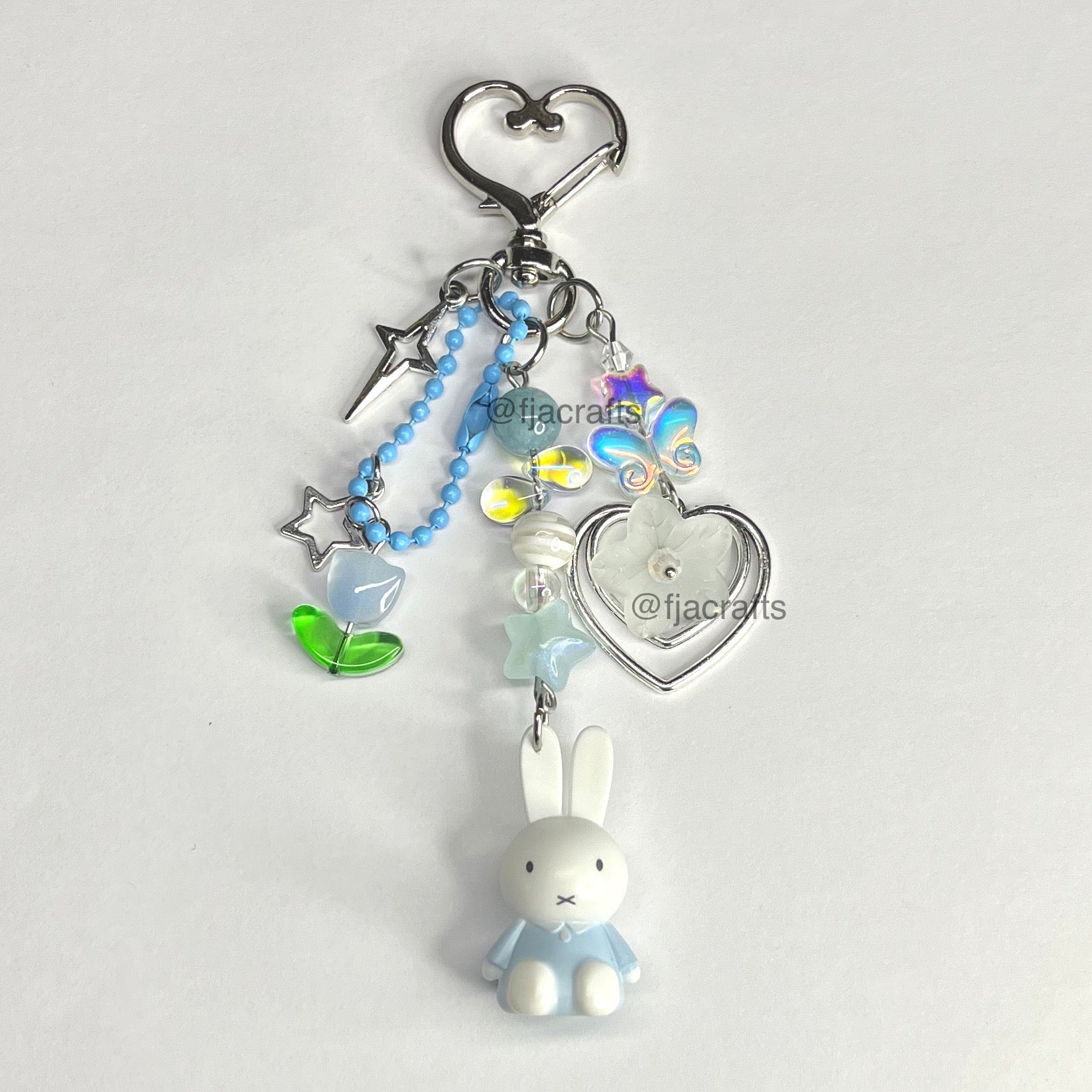 MiffyBunny Kawaii Beaded Keychain Bag Clip | rabbit, purple, pink, flowers, dainty | black blue bronze white FJA Crafts
