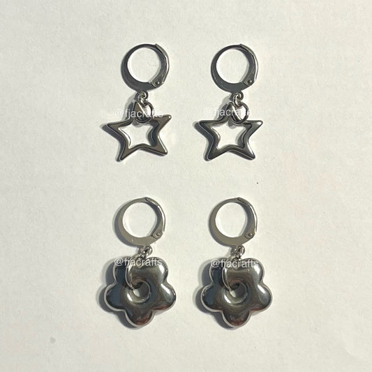 (Copy) Puffy Huggies Dangle Earrings | silver star heart hoops FJA Crafts
