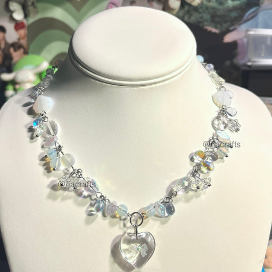 Ice Princess Clutter Necklace | glass, heart stars, butterfly crown, | clear, iridescent, opal￼ | SBLG Jewels FJA Crafts