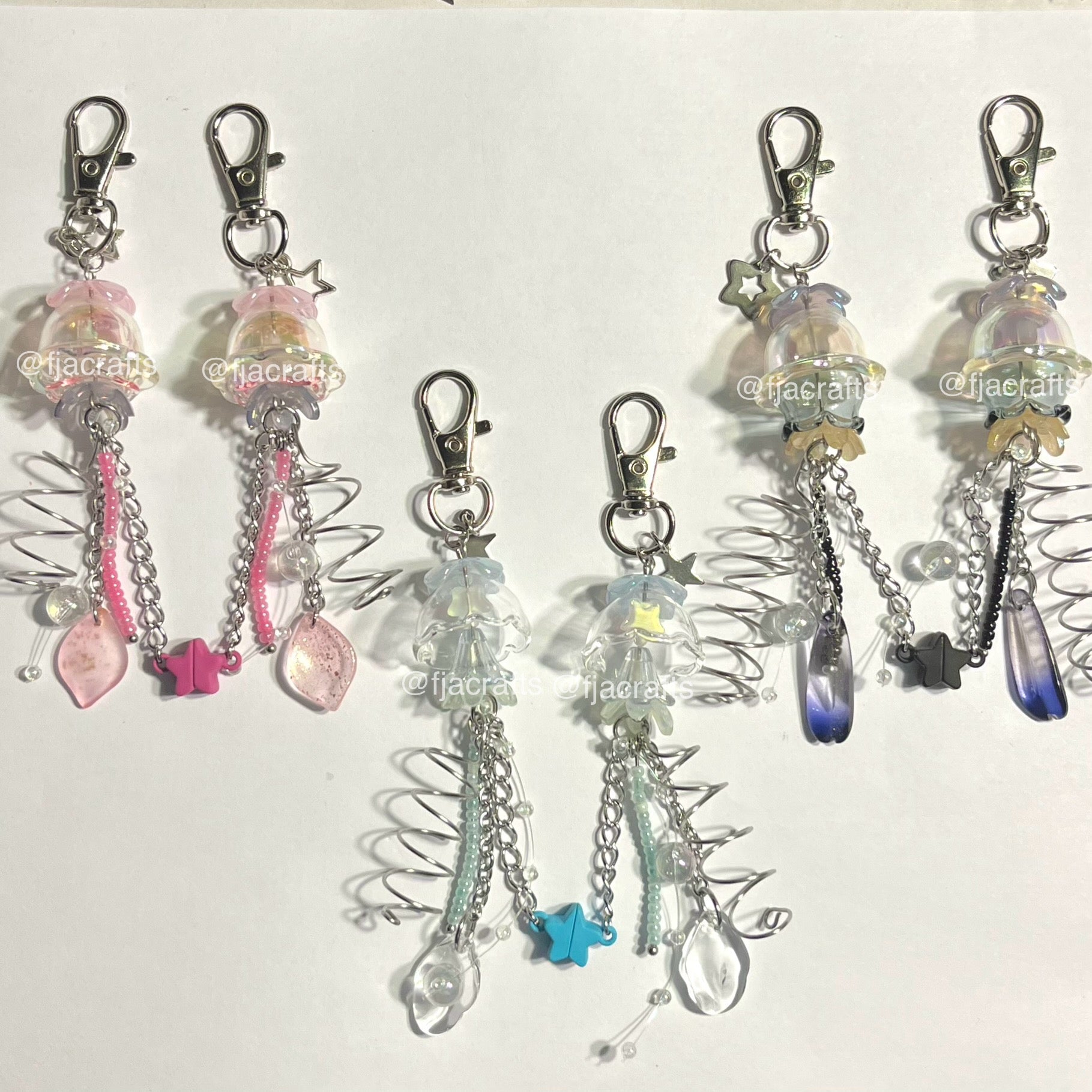 Matching Star Jellyfish Cute Kawaii Beaded Phone Charm | pink, black, blue, yellow ocean | Atlantica Collection FJA Crafts
