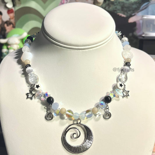 Ocean Tales Necklace | SBLG Jewels | jelly, stars, underwater, swirls | black gray clear tan opal FJA Crafts