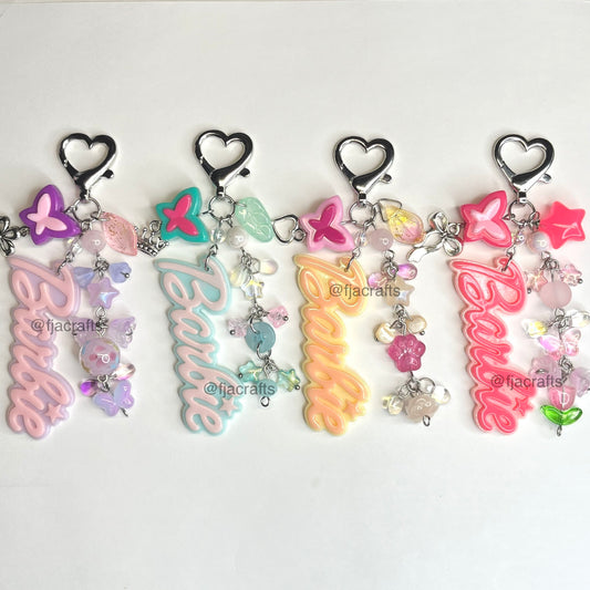 Barb Beaded Keychain Bag Clip | blue, teal, orange, pink, purple, dancing princesses FJA Crafts