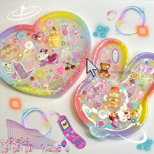 Y2K Rainbow Deco Jewelry Tray | Y2K Collection | kitty, bunny, heart, domi, flowers, stickers FJA Crafts