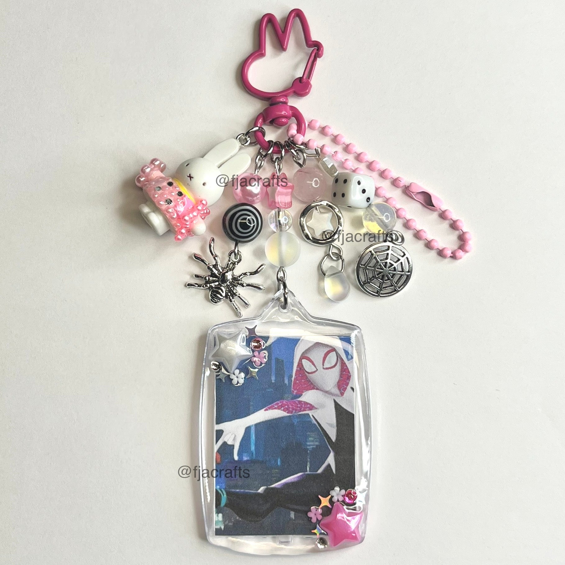 milesXgwen Spider Verse Cute Kawaii Beaded Clutter Keychain Bag Clip Set | red, blue, pink, white FJA Crafts