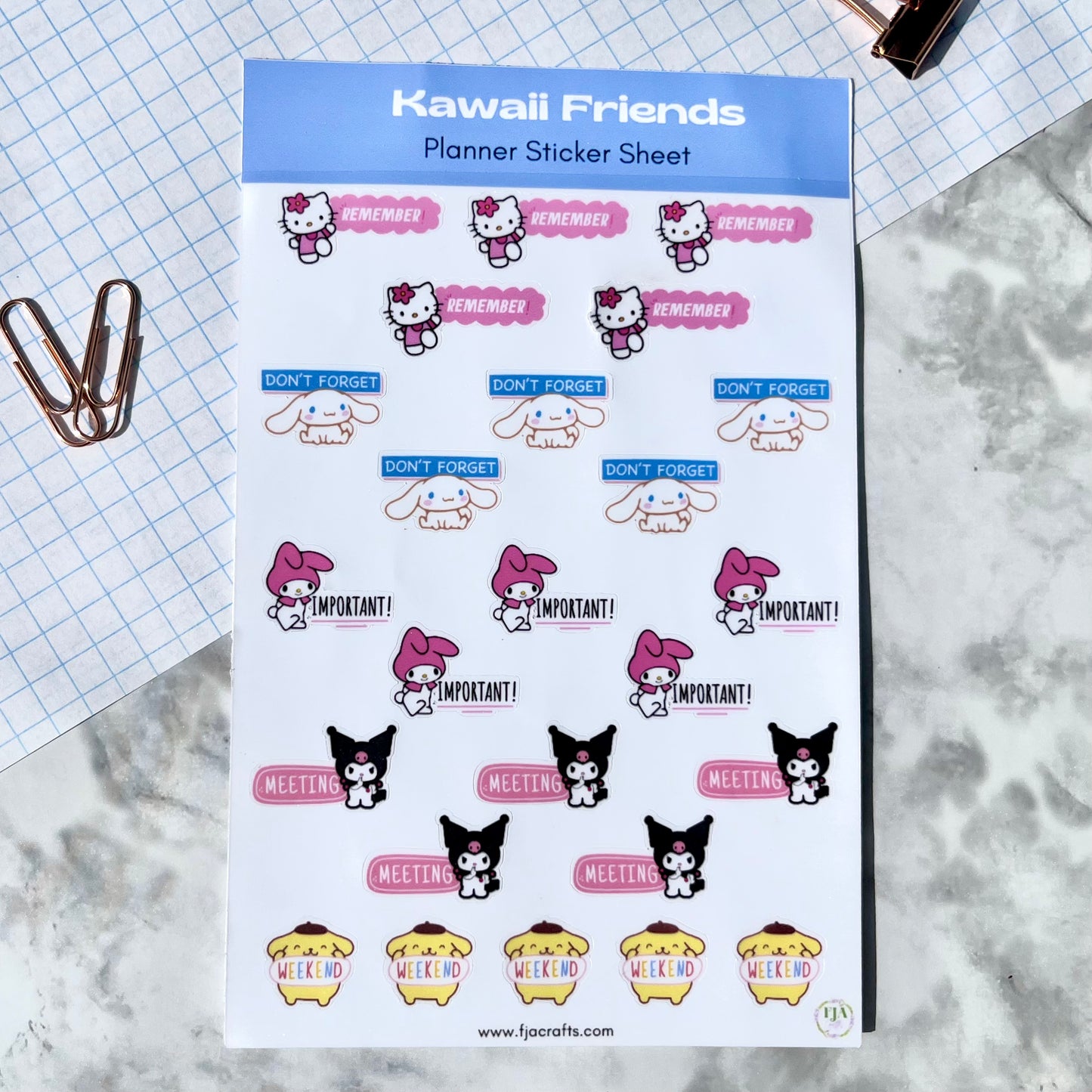 Kawaii Friends Character Planner Sticker Sheet FJA Crafts