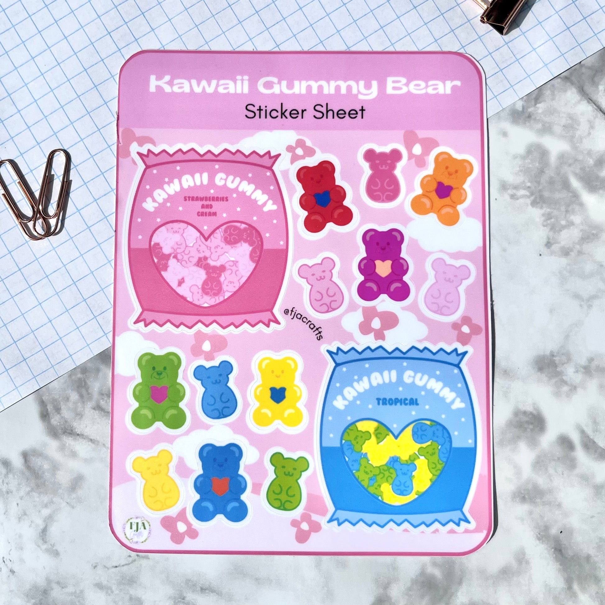 Kawaii Gummy Bear Love Sticker Sheet FJA Crafts