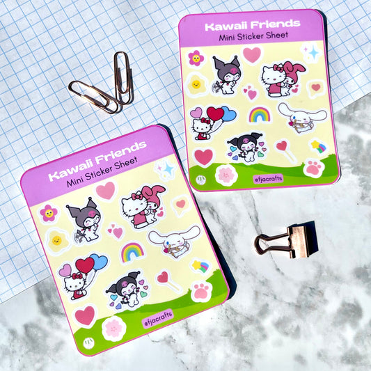 Kawaii Friends Character Mini Sticker Sheet FJA Crafts